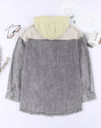 Gray Color Block Button Down Hooded Corduroy Jacket - Little Miss Vanilla