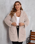 Plus Size Open Front Long Sleeve Hooded Fuzzy Jacket - Little Miss Vanilla