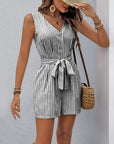 Fashion Jumpsuit V-neck Sleeveless Striped - Little Miss Vanilla