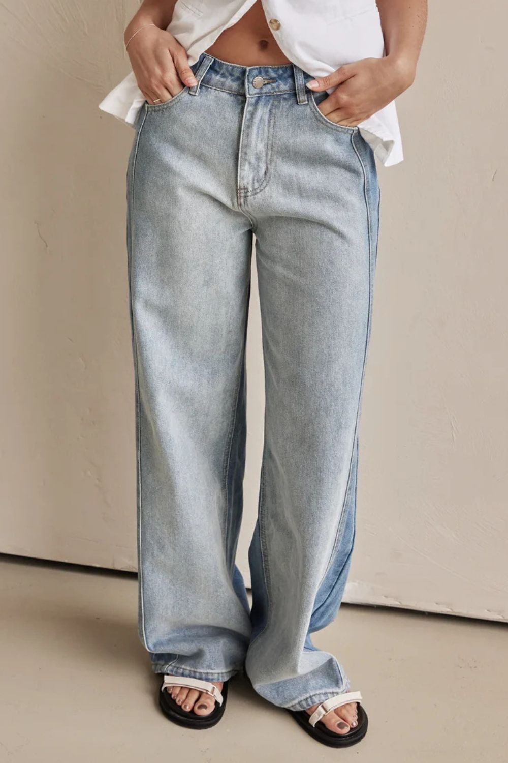 Contrast Straight Leg Jeans with Pockets - Little Miss Vanilla