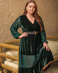 Plus Size Lace Patchwork V-Neck Balloon Sleeve Midi Dress - Little Miss Vanilla