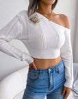 Bare Shoulders Knitted Sweater Women Long Sleeve Short Pullover Clothes - Little Miss Vanilla