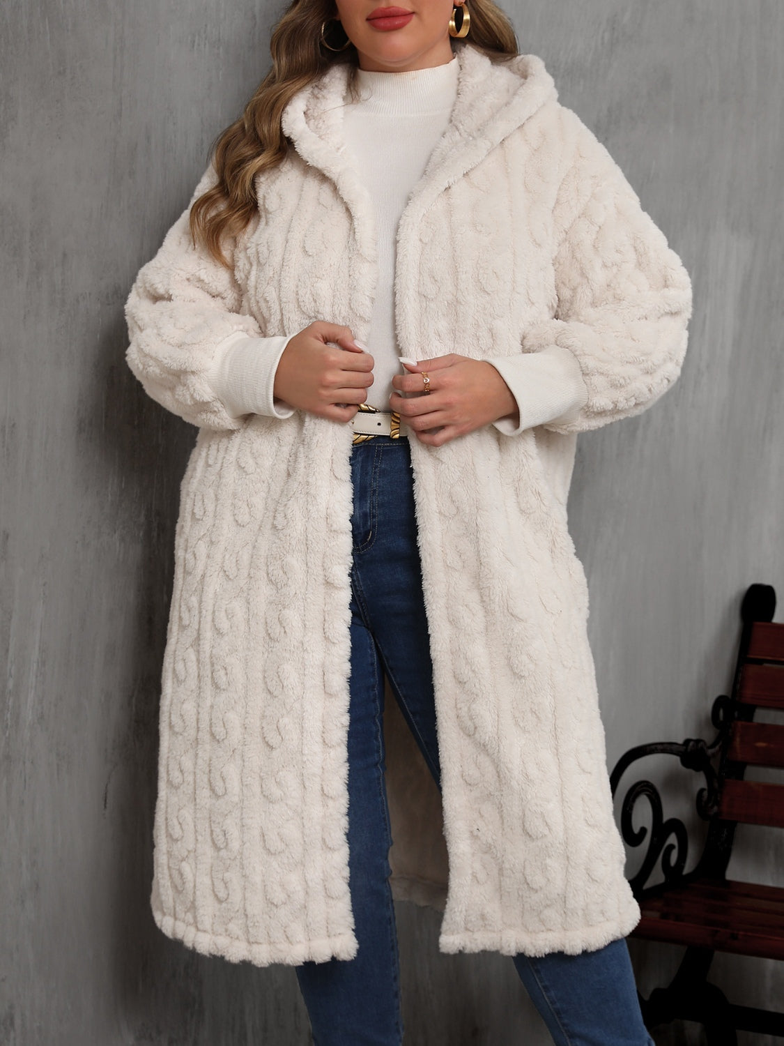 Plus Size Open Front Hooded Plush Coat - Little Miss Vanilla