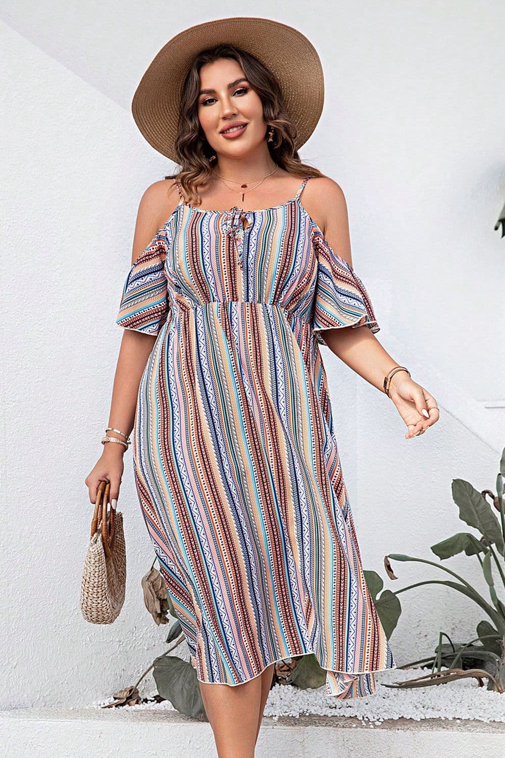 Plus Size Striped Cold-Shoulder Dress - Little Miss Vanilla