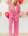 Pink Checkered Buttoned Shirt and High Waist Pants Pajama Set - Little Miss Vanilla