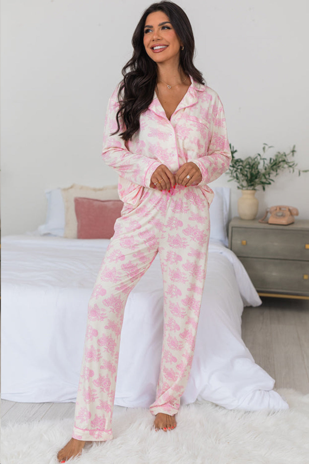 Pink Floral Long Sleeve and Pants Pajamas Set - Little Miss Vanilla