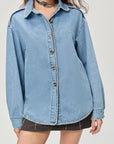 Button Up Collared Neck Denim Top - Little Miss Vanilla