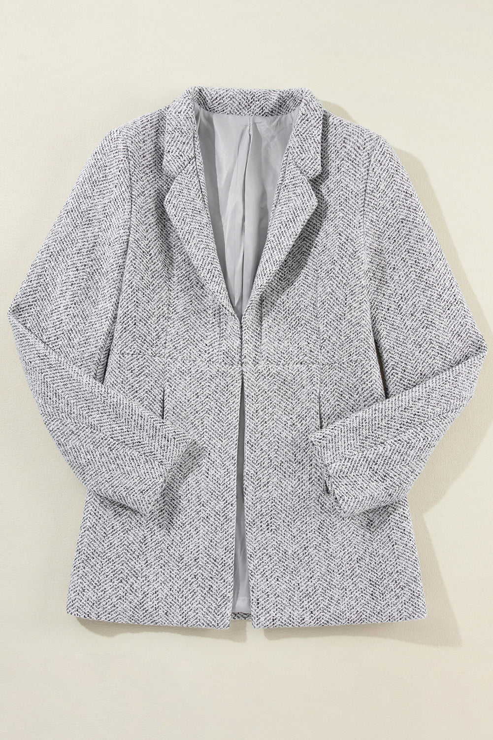 Light Grey Lapel Collar Long Jacket with Pockete - Little Miss Vanilla