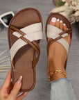 White Criss Cross PU Leather Flat Slippers