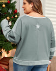 Plus Size Star Round Neck Long Sleeve Top - Little Miss Vanilla