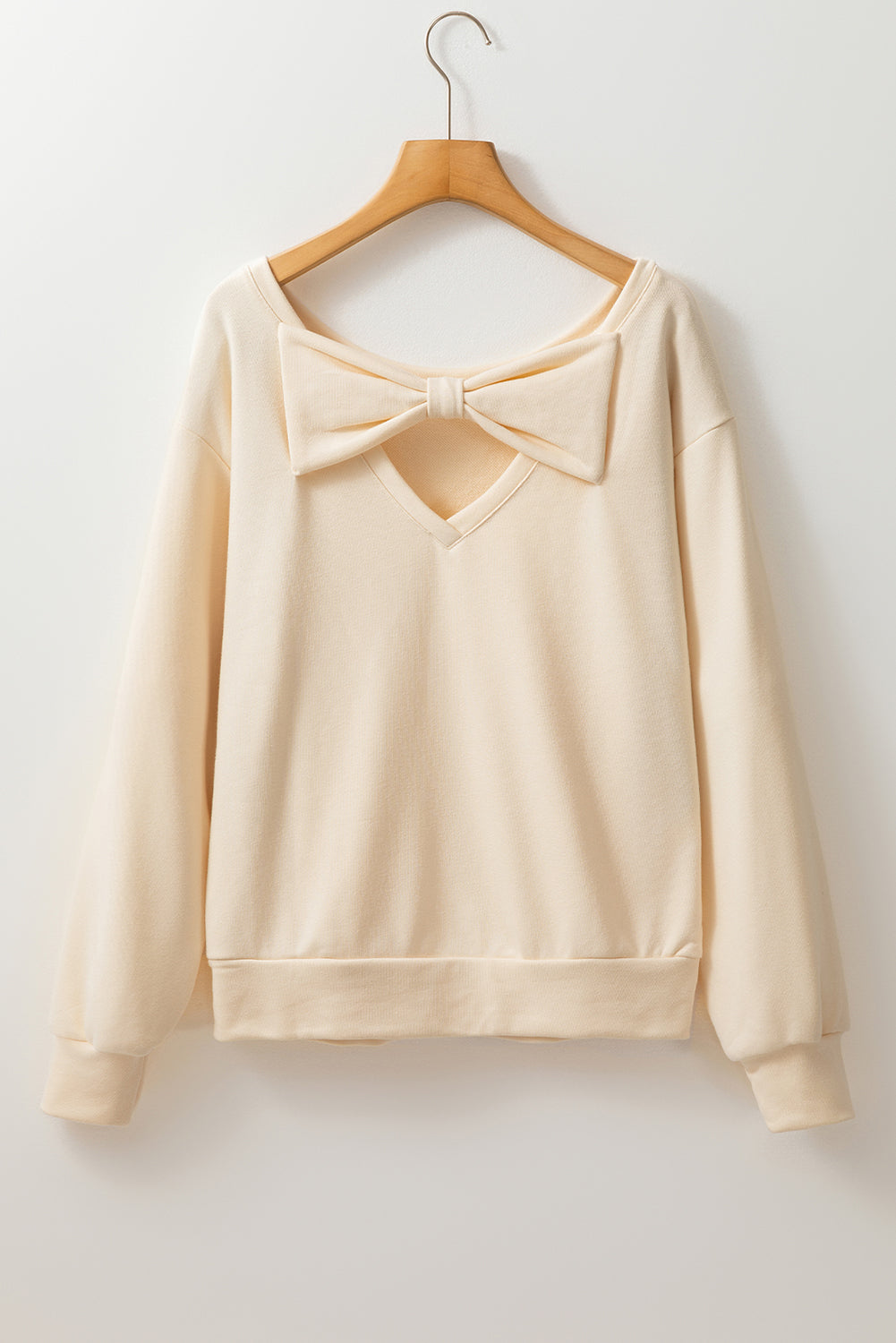 Bow Cutout Round Neck Long Sleeve Sweatshirt - Little Miss Vanilla