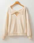 Bow Cutout Round Neck Long Sleeve Sweatshirt - Little Miss Vanilla