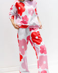 White Floral Print Pullover Top Sweatpants Lounge Set - Little Miss Vanilla