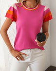 Mandy Contrast Round Neck Short Sleeve Knit Top - Little Miss Vanilla