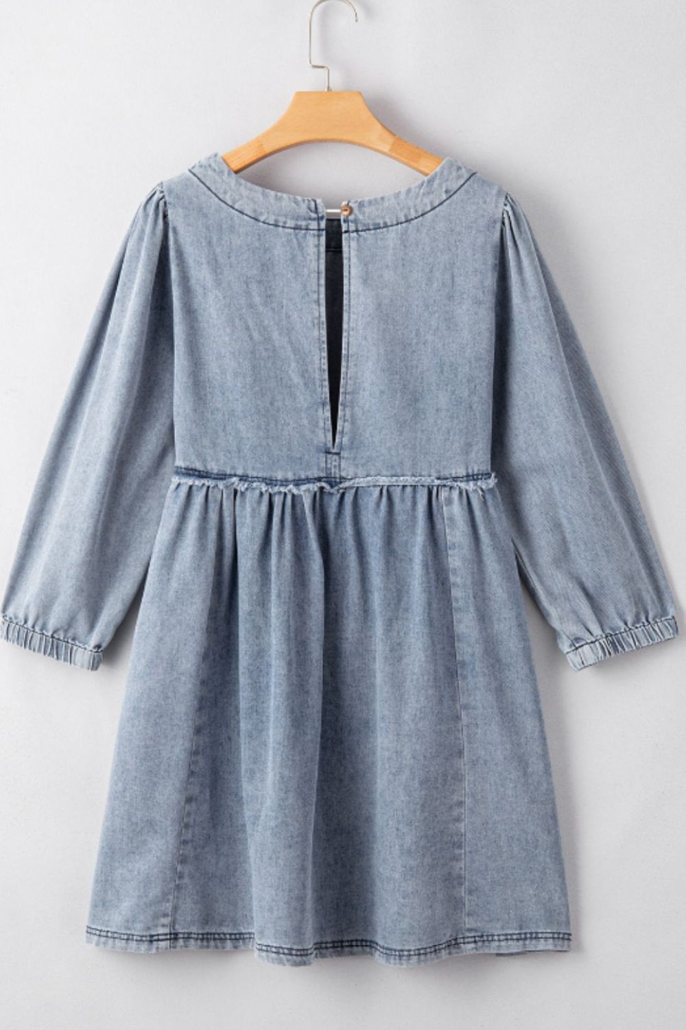 Cutout Round Neck Balloon Sleeve Denim Dress - Little Miss Vanilla