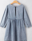 Cutout Round Neck Balloon Sleeve Denim Dress - Little Miss Vanilla