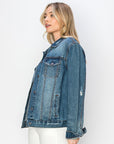 RISEN Full Size Distressed Button Up Jacket - Little Miss Vanilla