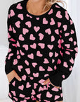 Black Valentine Heart Shape Print Long Sleeve Top Shorts Lounge Set - Little Miss Vanilla