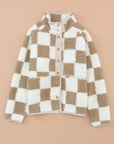 Brown Checked Snap Button Sherpa Jacket - Little Miss Vanilla