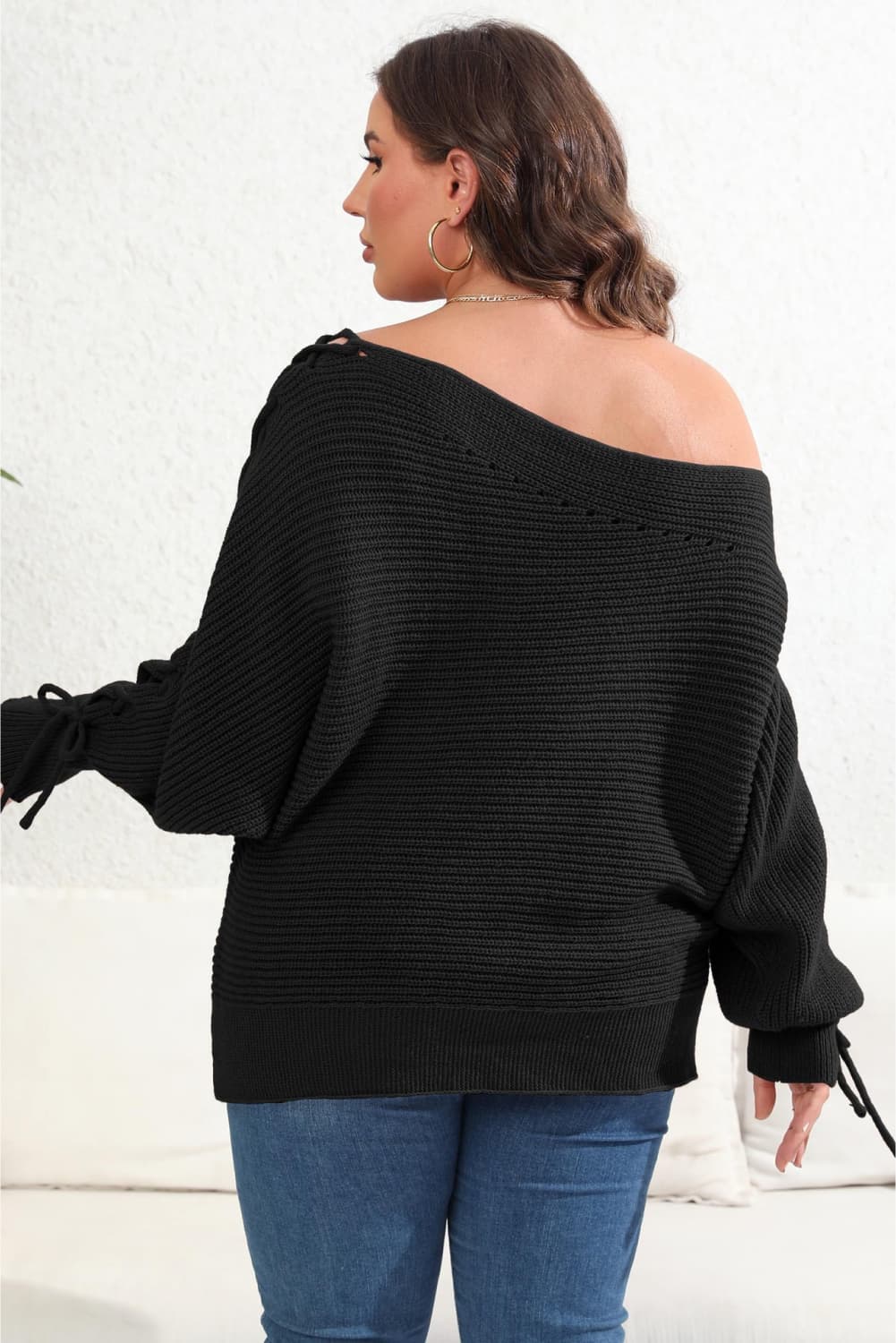 Plus Size One Shoulder Beaded Sweater - Little Miss Vanilla