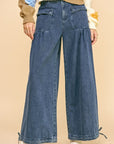 Davi & Dani Drawstring Hem Wide Leg Mid Rise Jeans - Little Miss Vanilla