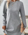 Gray Solid Color Textured Long Sleeve Shift Dress - Little Miss Vanilla