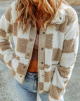 Brown Checked Snap Button Sherpa Jacket - Little Miss Vanilla