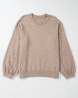 Plus Size Pearl Detail Round Neck Long Sleeve Sweater - Little Miss Vanilla