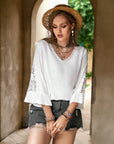 Plus Size Lace Detail V-Neck Three-Quarter Sleeve Blouse - Little Miss Vanilla