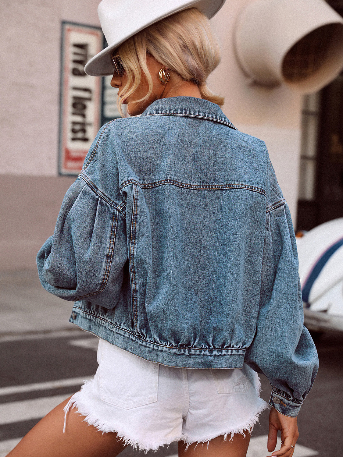 Collared Neck Dropped Shoulder Denim Top - Little Miss Vanilla