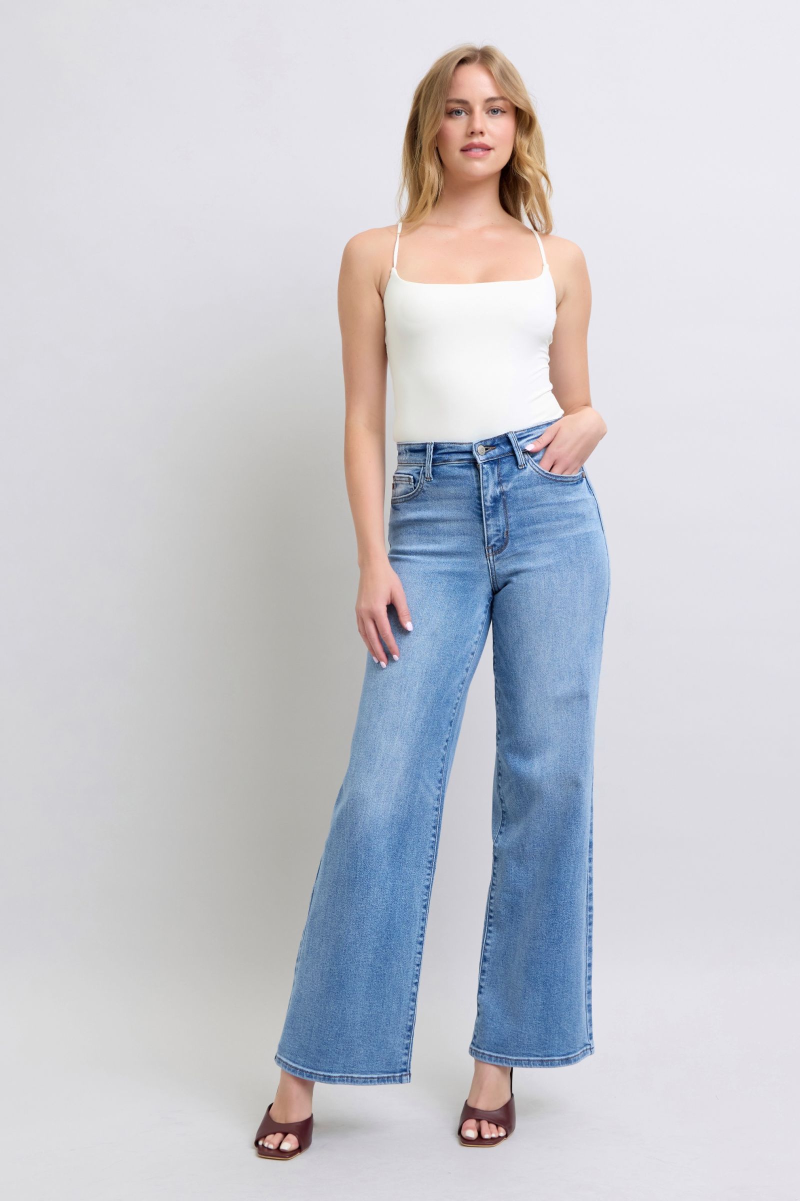 Judy Blue Full Size Wide Leg Jeans with Pockets - Little Miss Vanilla