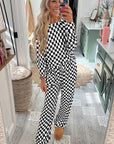 Black Checkered Print Long Sleeve Top and Pants Lounge Set - Little Miss Vanilla