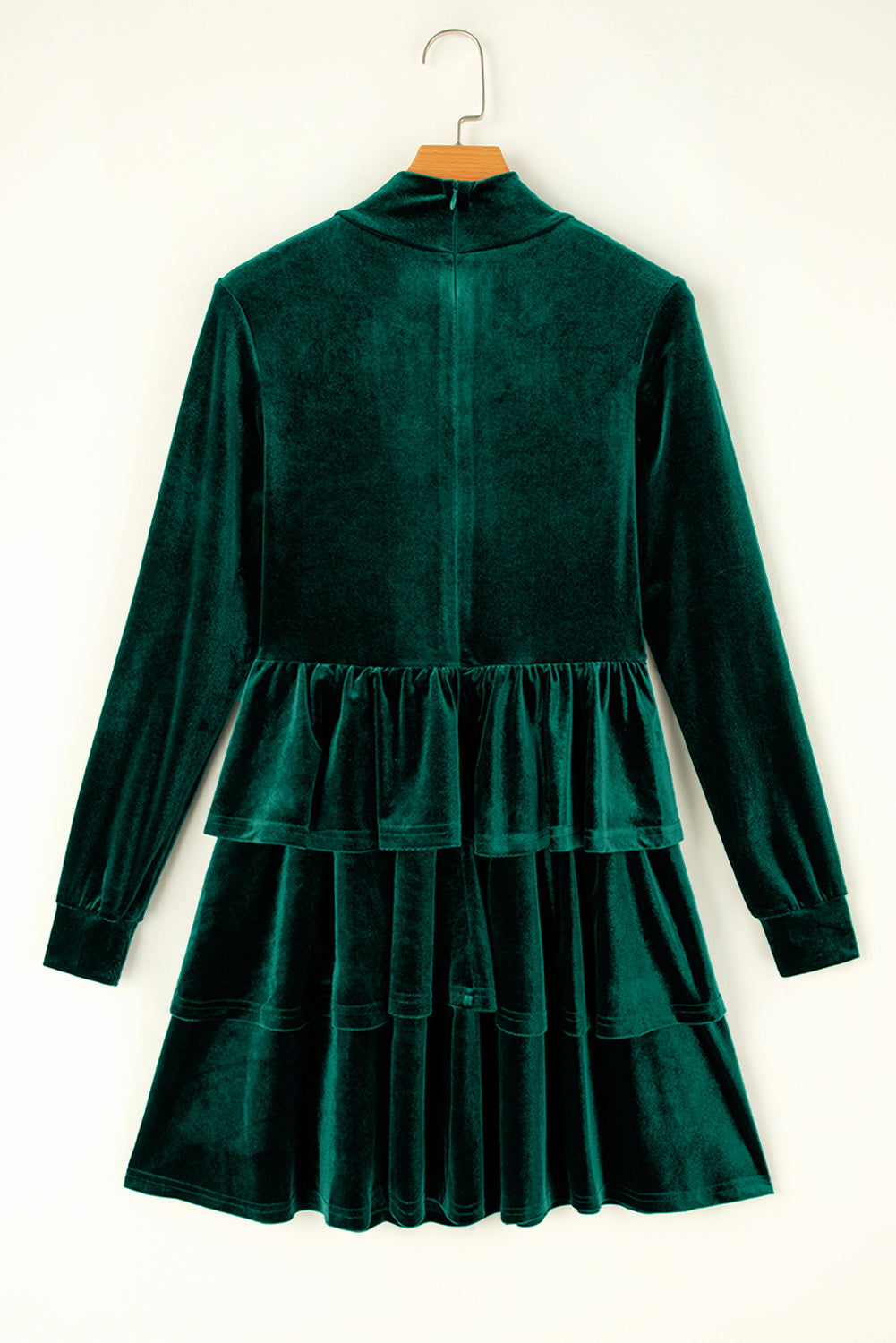 Evergreen Velvet High Neck Tiered Ruffle Mini Dress - Little Miss Vanilla