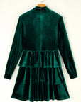 Evergreen Velvet High Neck Tiered Ruffle Mini Dress - Little Miss Vanilla