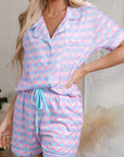 Purple Checkered Pattern Short Sleeve Pajamas Set