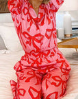 Pink 2pcs Bow Print Shirt Style Long Sleeve Pajama Set - Little Miss Vanilla