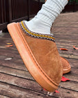 Chestnut Contrast Edge Suede Plush Lined Thick Sole Winter Slippers