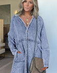 Raw Hem Button Down Long Sleeve Denim Dress - Little Miss Vanilla