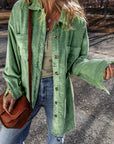 Mist Green Patched Pocket Button Up Corduroy Shacket - Little Miss Vanilla