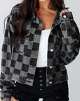 Checkered Button Up Denim Jacket - Little Miss Vanilla