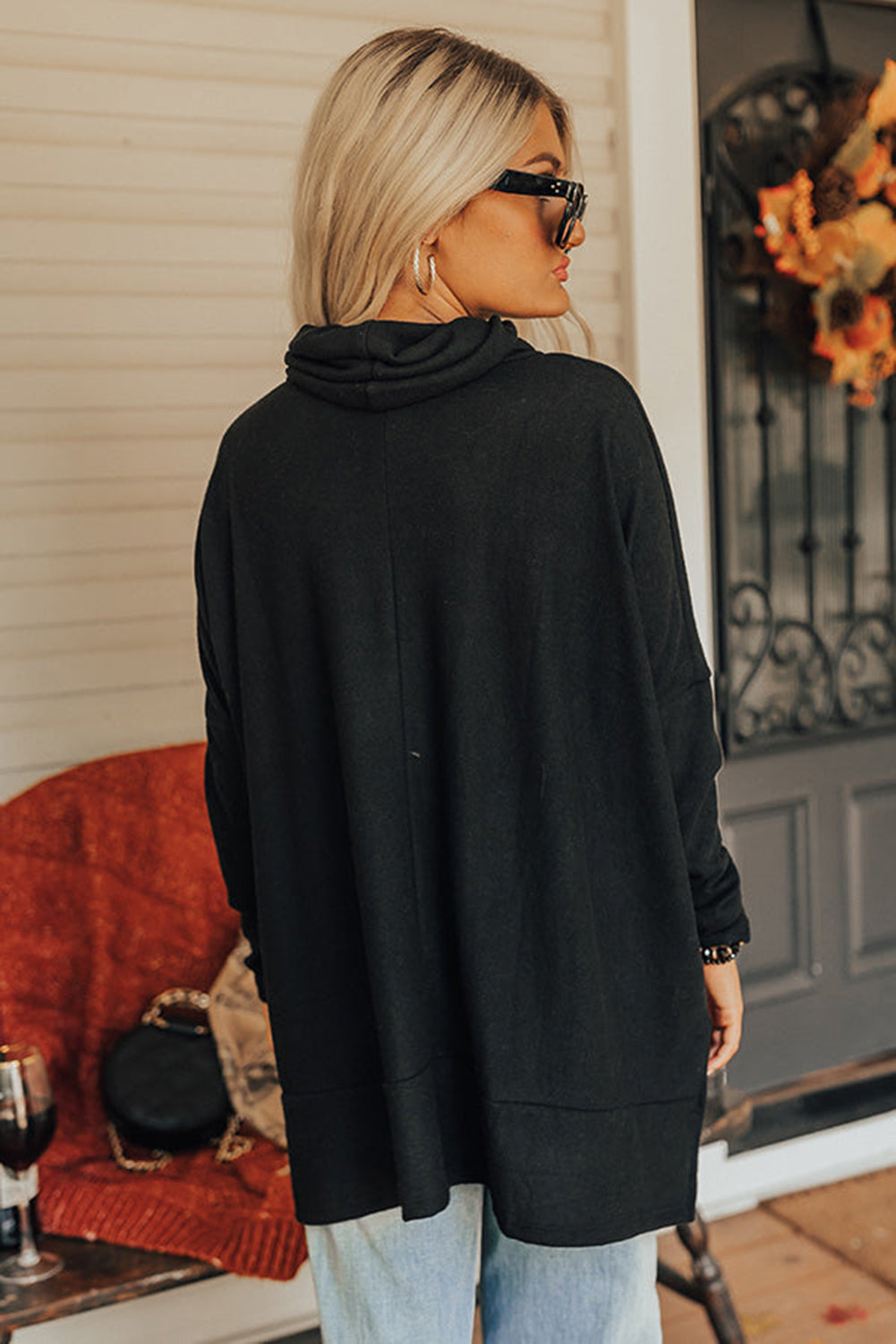 Side Slit High-Low Cowl Neck Long Sleeve Blouse - Little Miss Vanilla