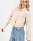 bytos Button Down Cropped Denim Jacket with Patch Pockets - Little Miss Vanilla