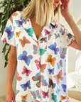 Multicolour Butterfly Pattern Short Sleeve Shirt Pajamas Set - Little Miss Vanilla