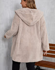 Plus Size Open Front Long Sleeve Hooded Fuzzy Jacket - Little Miss Vanilla