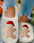 White Christmas Gingerbread Man Plush Home Slippers