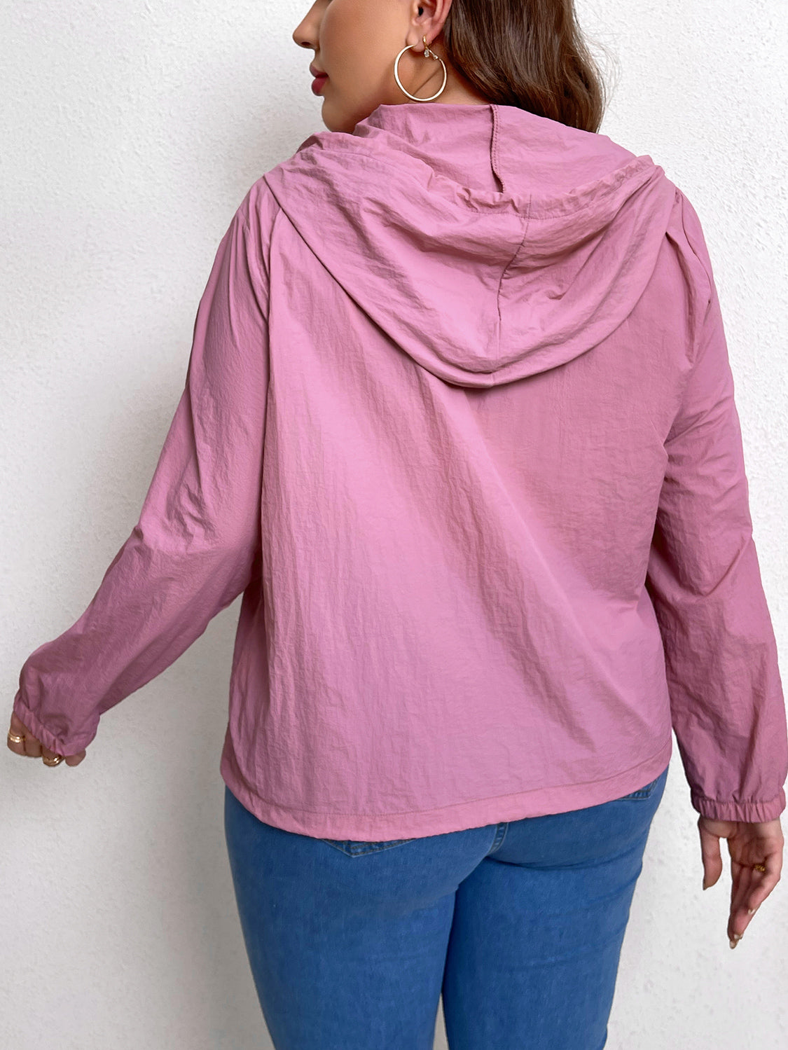 Plus Size Zip-Up Drawstring Hooded Jacket with Pockets - Little Miss Vanilla