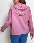 Plus Size Zip-Up Drawstring Hooded Jacket with Pockets - Little Miss Vanilla