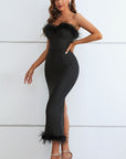 Feather Trim Strapless Sweetheart Neck Dress - Little Miss Vanilla