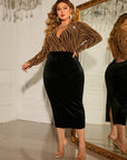 Honey Plus Size Surplice Neck Long Sleeve Slit Dress - Little Miss Vanilla