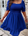 Plus Size Smocked Square Neck Short Sleeve Dress - Little Miss Vanilla